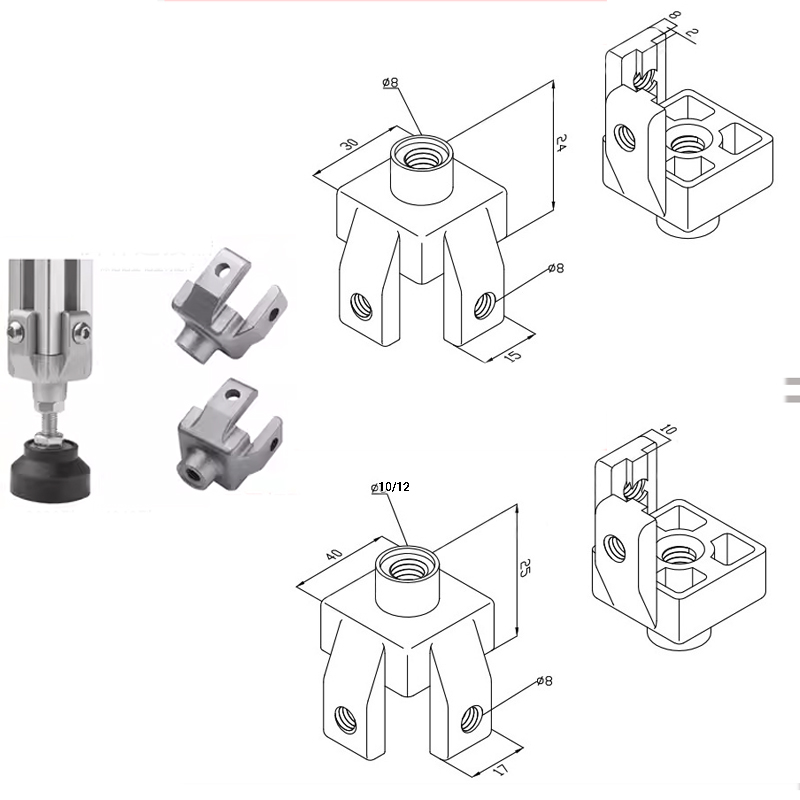 bích chân tăng chỉnh cho nhôm 30 và 40