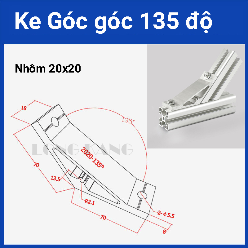 Ke 135 độ lắp cho nhôm định hình 20