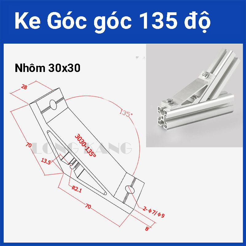 Ke 135 độ lắp cho nhôm định hình 30