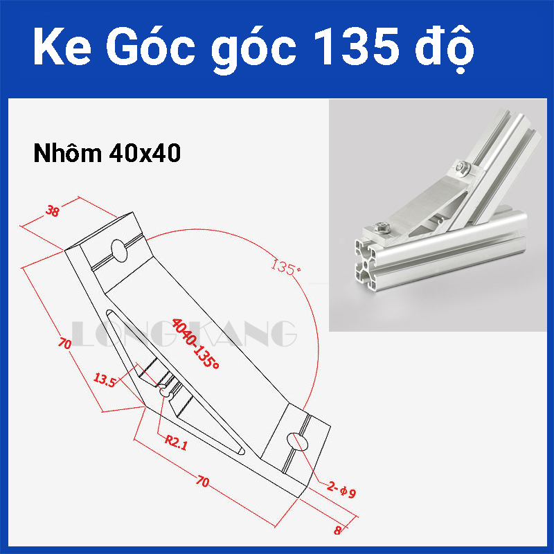 Ke 135 độ lắp cho nhôm định hình 40