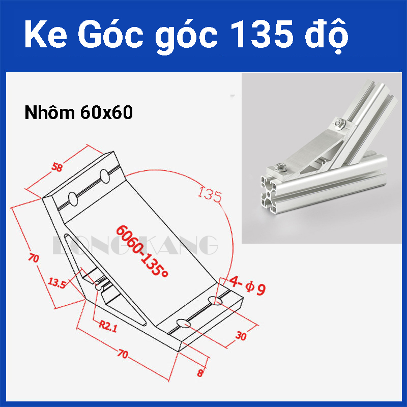 Ke 135 độ lắp cho nhôm định hình 60